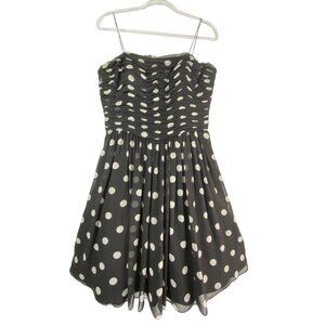 Black & White Polka Dot 100% Silk Cocktail Dress Helen Ainson Size 10 Eighties